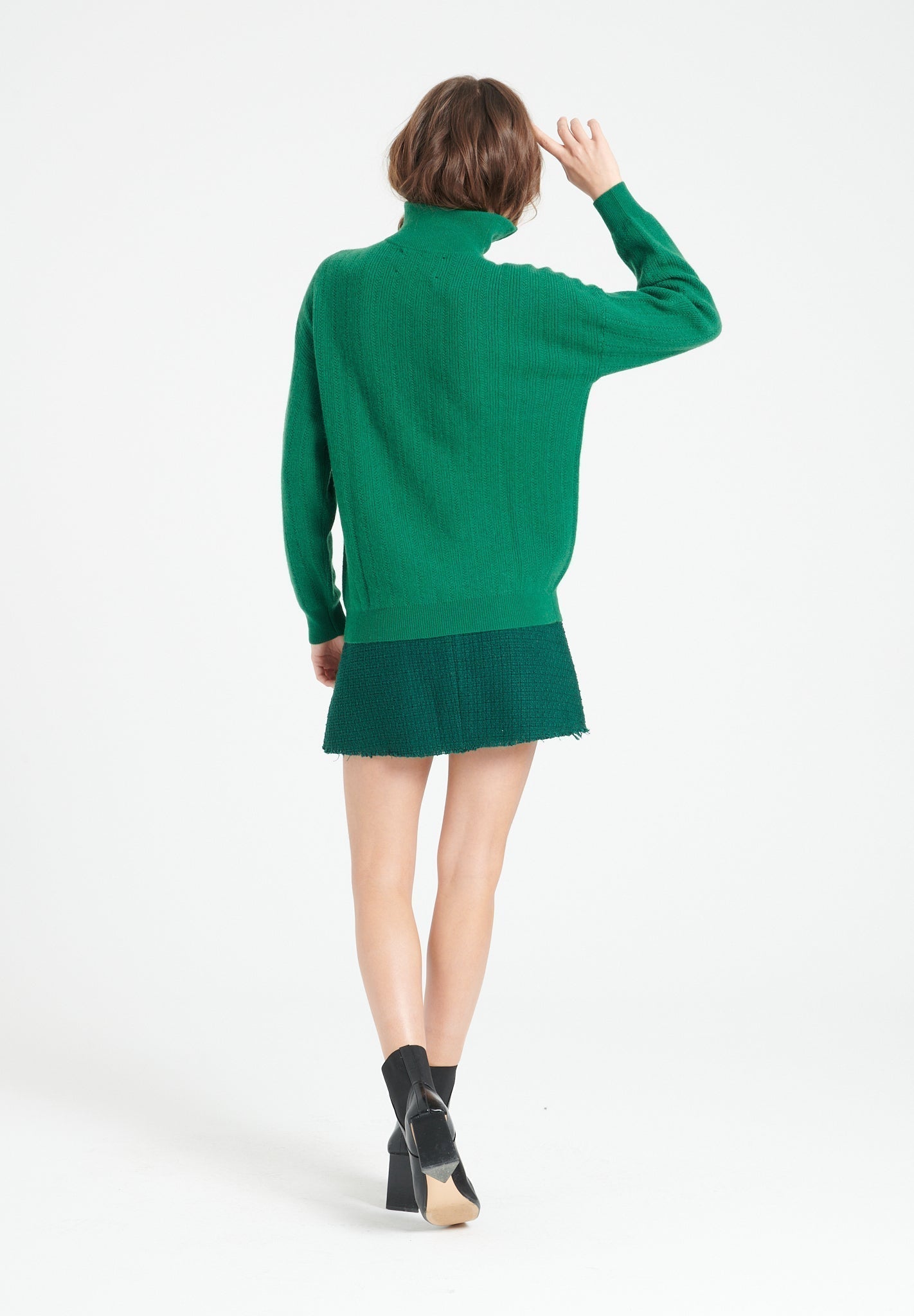 Pull col cheminé cachemire vert émeraude femme - LILLY 28-4
