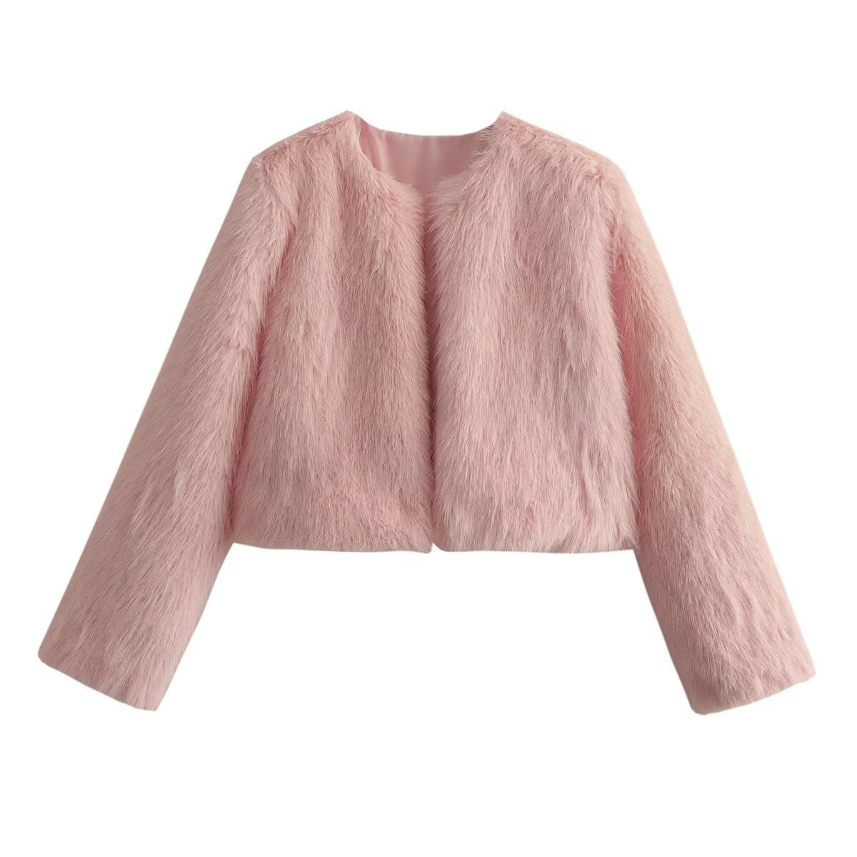 Cardigan court en imitation fourrure polyester.