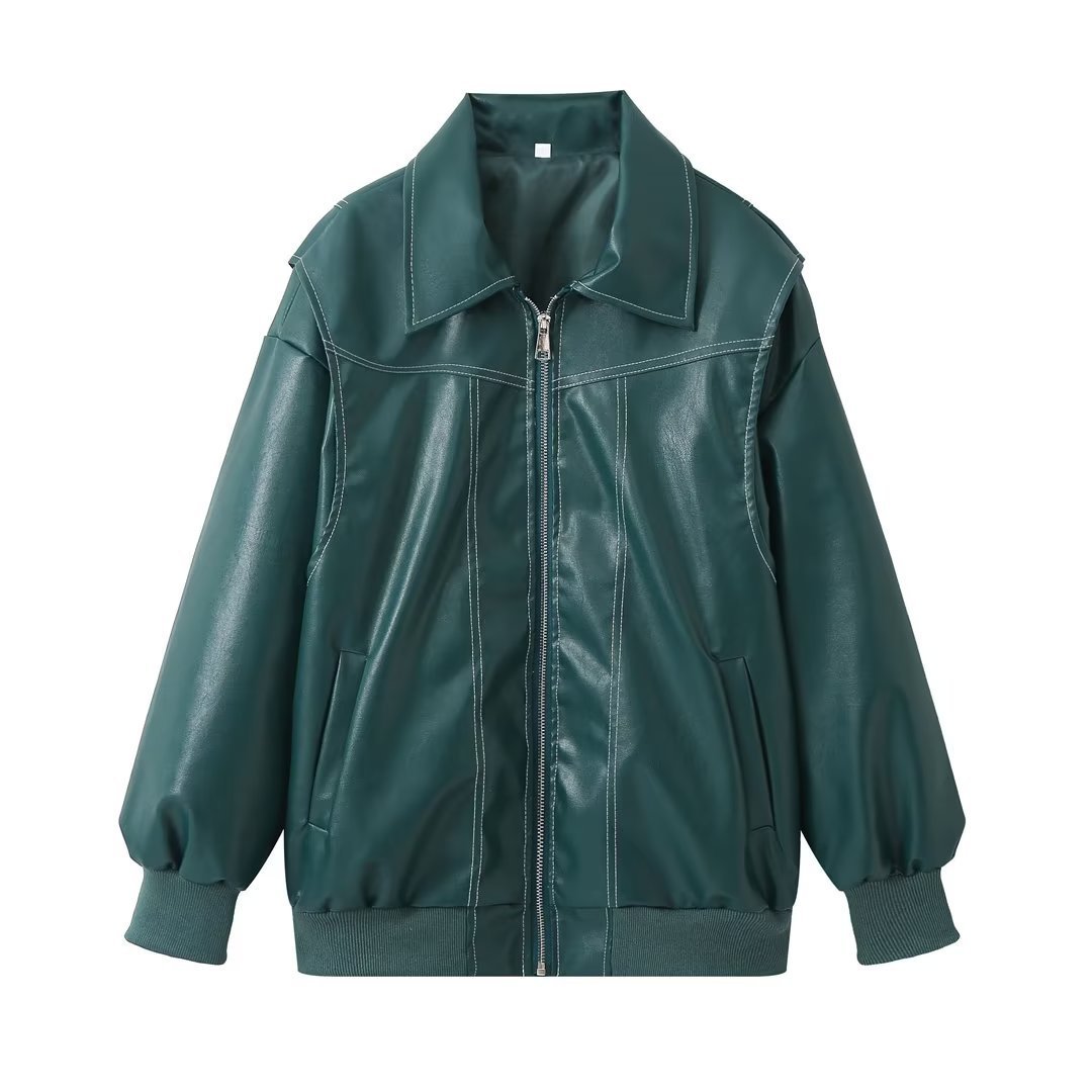 Veste en cuir  à manches longues . - Molinse