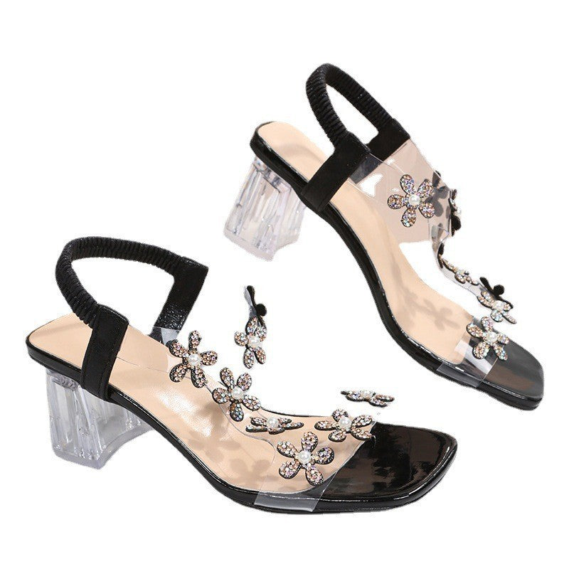 Sandales Élégantes à Talons Cristal et Fleurs Délicates - Molinse