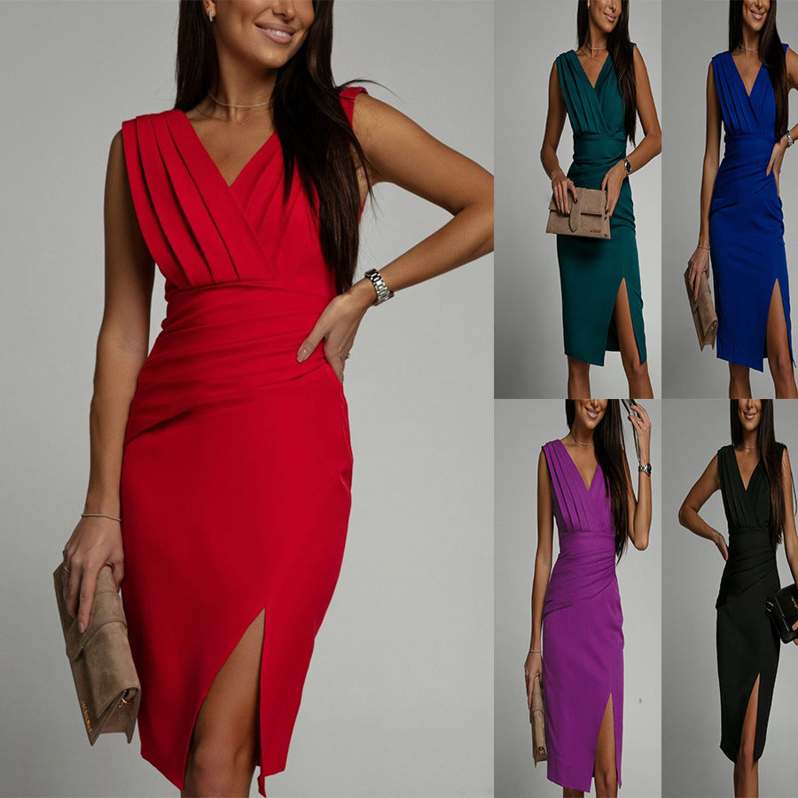 Robe Isa Jolie à col en V et fente - Molinse