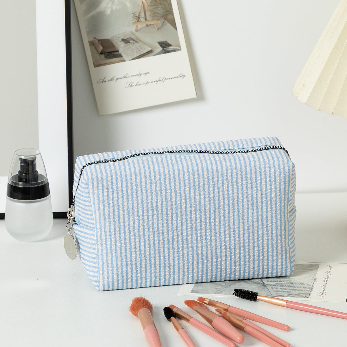 Capacity Wash Embroidered Stripes Travel Cosmetics Buggy Bag