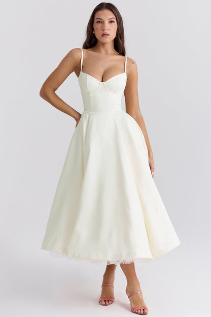 Laura™ | Robe Midi Satinée avec Décolleté en Cœur - Élégance et Confort - Molinse