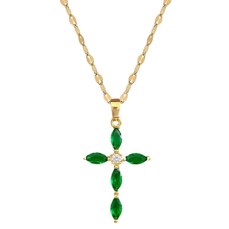 Collier Croix Tempérament Serti de Pierres - Molinse