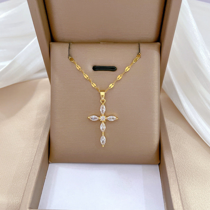 Collier Croix Tempérament Serti de Pierres - Molinse