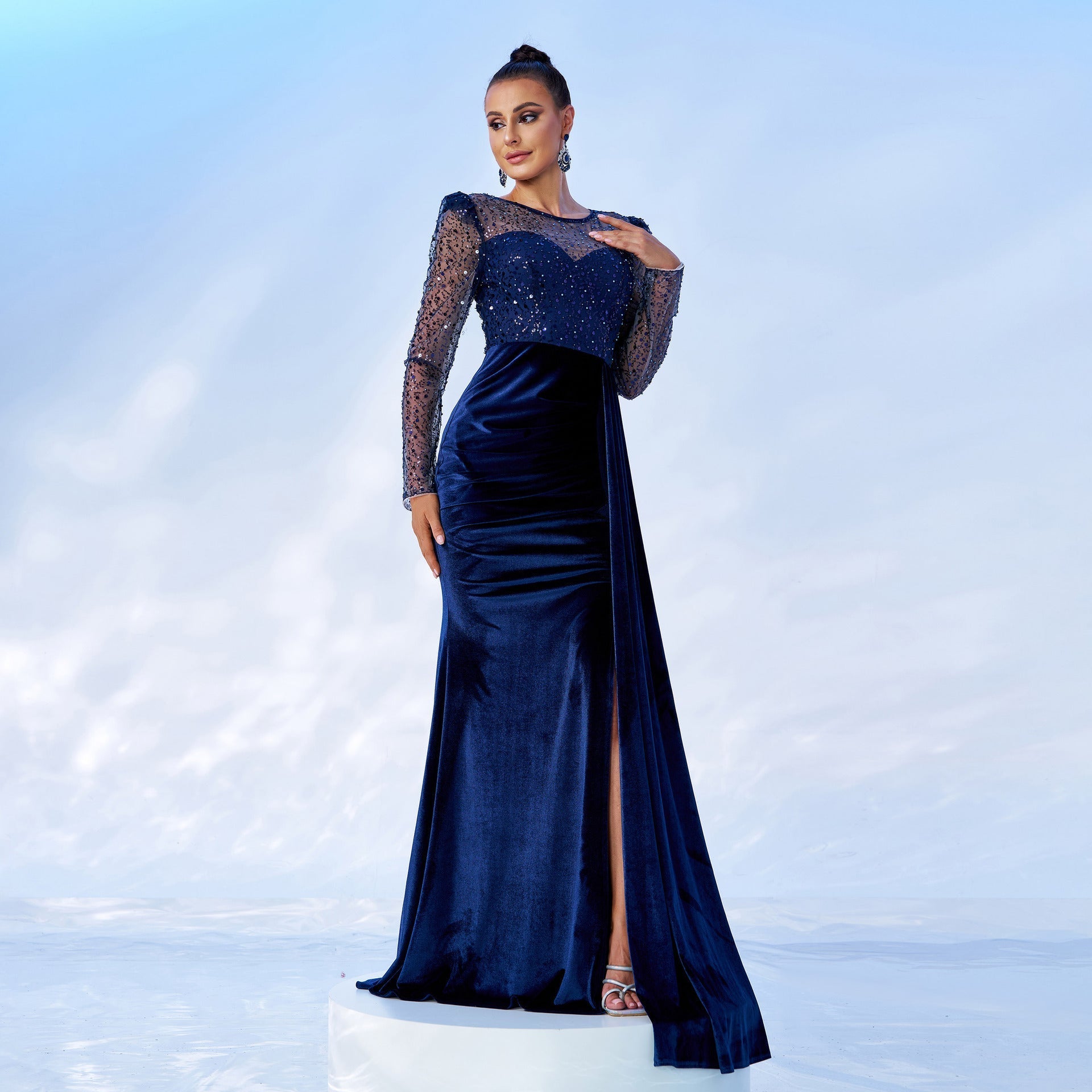 Robe de soirée en velours bleu - Molinse