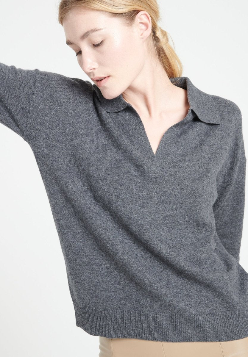 Polo manches longues cachemire gris anthracite femme - MIA 3-2