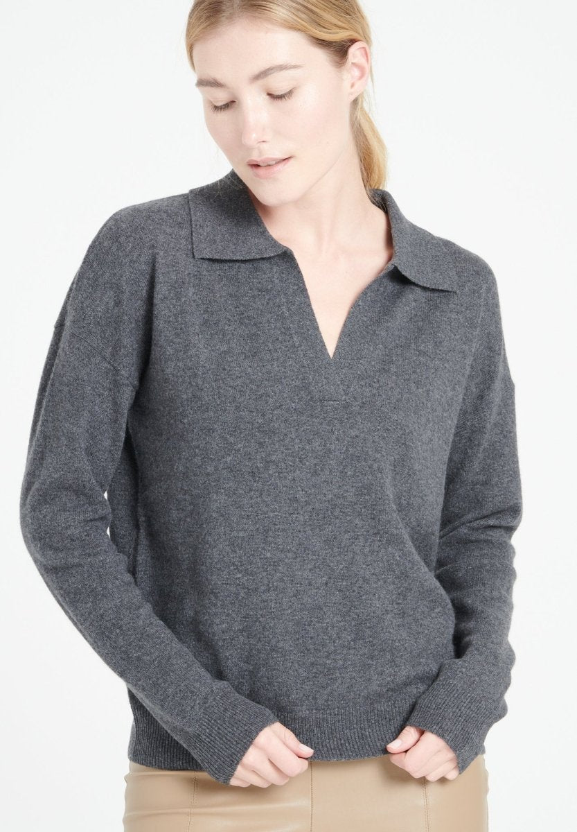 Polo manches longues cachemire gris anthracite femme - MIA 3-0