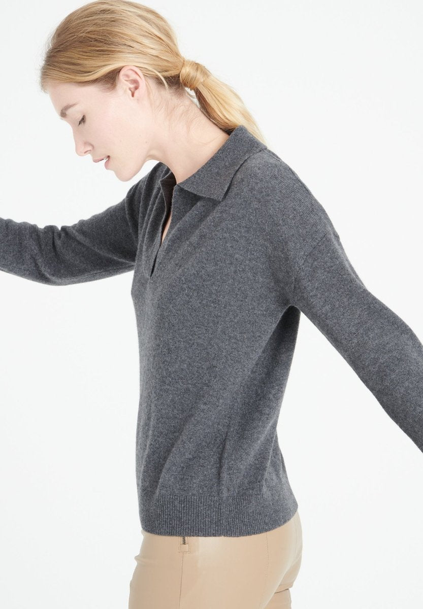 Polo manches longues cachemire gris anthracite femme - MIA 3-3