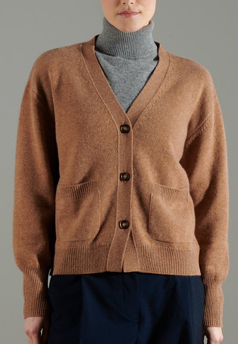 Cardigan col V cachemire 4 fils camel femme - NAMI 1-3