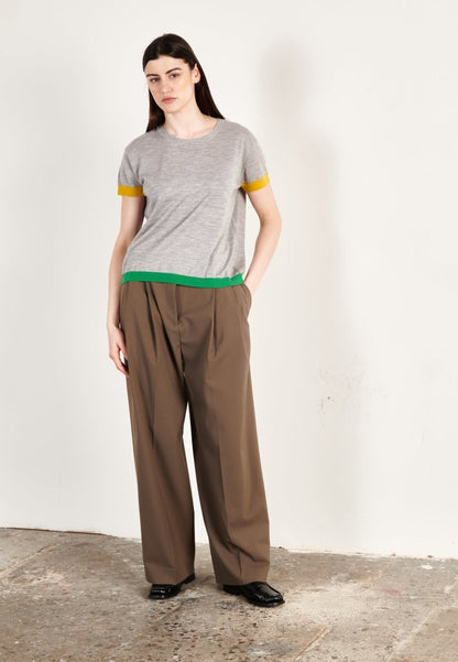 T-shirt col rond tricolore ultrafin cachemire et laine gris/jaune/vert femme - KELLY 8