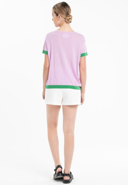 T-shirt col rond ultrafin cachemire et laine lavande/vert femme - KELLY 1